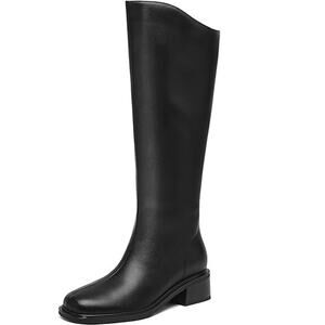 Womens Black Knee High Faux Leather Square Toe Stretch Equestrian Boots 9.5
